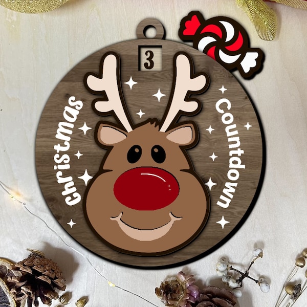 Christmas Countdown Ornament SVG, Reindeer Svg, Days Until Christmas Ornament Svg, Laser Cut Files, Reindeer Ornament, Glowforge Files