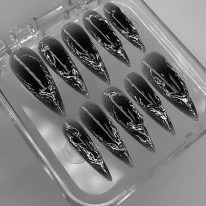 Luxury Chrome Press On Nails, Handmade Gothic-Inspired Nail Art, Y2k Nails, Trendy Chrome on Fake Nails, Goth press on nails, Gothic nails