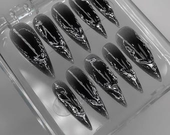 Luxury Chrome Press On Nails, Handmade Gothic-Inspired Nail Art, Y2k Nails, Trendy Chrome on Fake Nails, Goth press on nails, Gothic nails