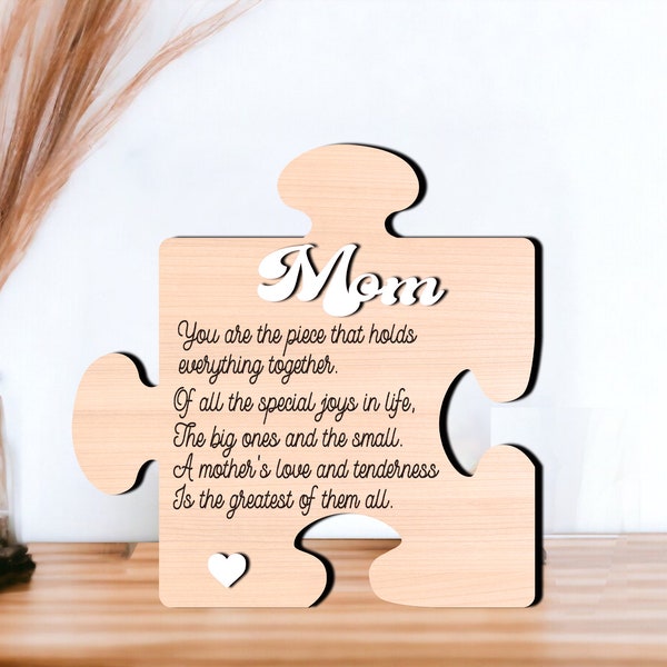 Mom Puzzle Sign Mother's Day Svg Laser Cut, Engraved Wood Sign Piece That Holds Us Together Grandma Gift Personalized Unique, Glowforge