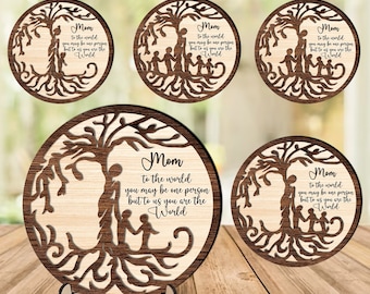 Paquete de árbol madre svg corte láser, soporte decorativo de madera, árbol en capas svg, archivo cortado por láser para Glowforge, regalo del día de las madres svg, abuela svg