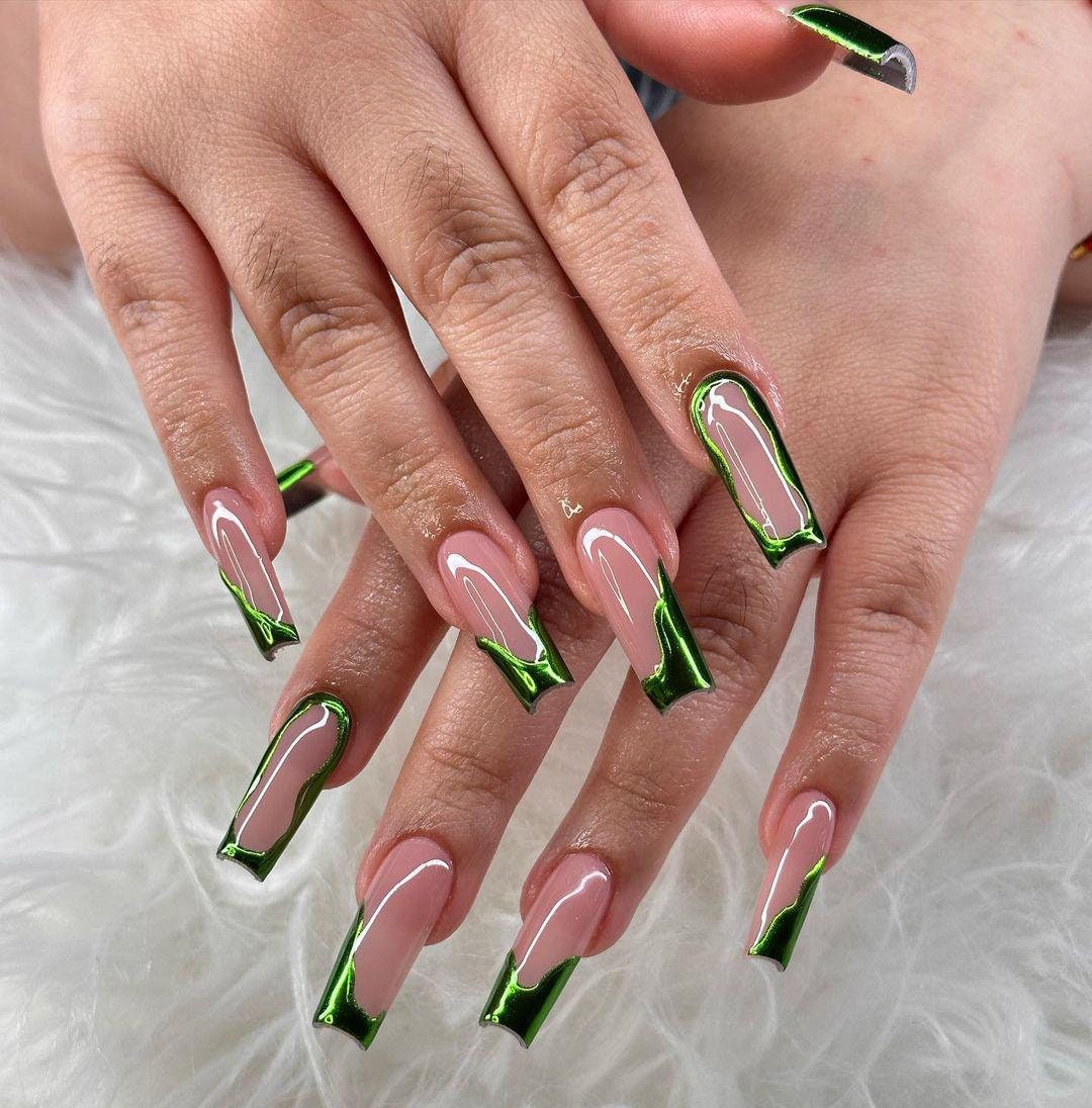 Playful Lop‑Sided Green Stencil Nails
