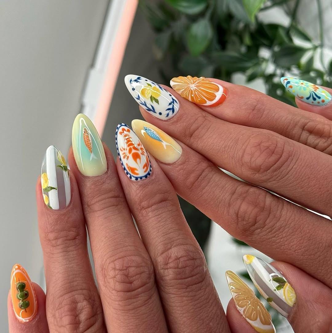 魚デザイン ネイルチップ レモン付き 魚デザイン ネイルチップ レモン付き ネイルチップ | 魚デザイン 夏