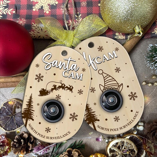 SVG Laser Cut File Santa Cam, ELF Cam, Christmas Tree Ornament SVG, Engraved Ornament File, Christmas Cam Laser Cut File, Christmas File