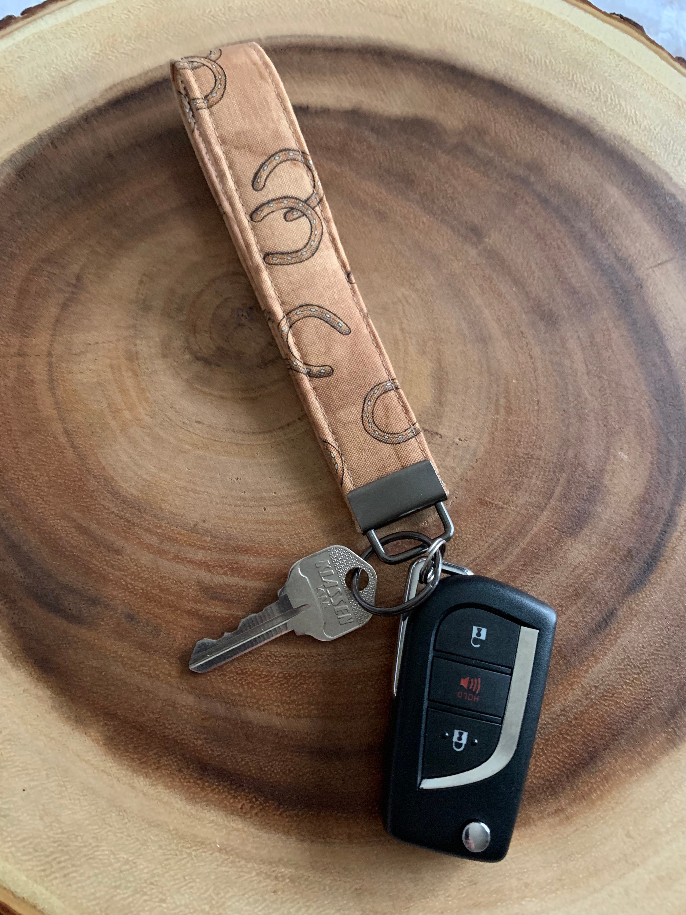 Tooled Leather Sunflower Key Fob Keychain Country Western Style