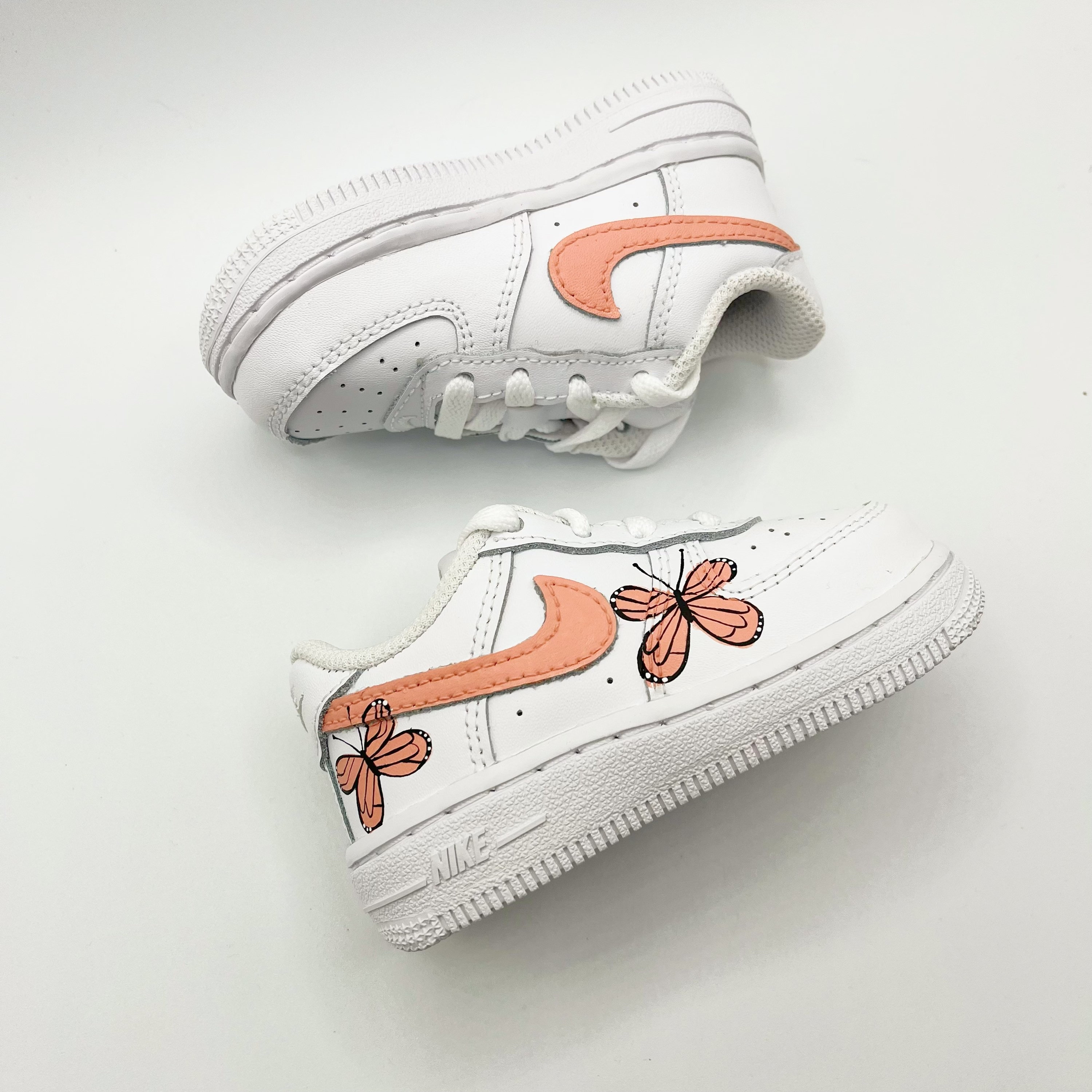 nike peach contrast swoosh air force 1 trainers