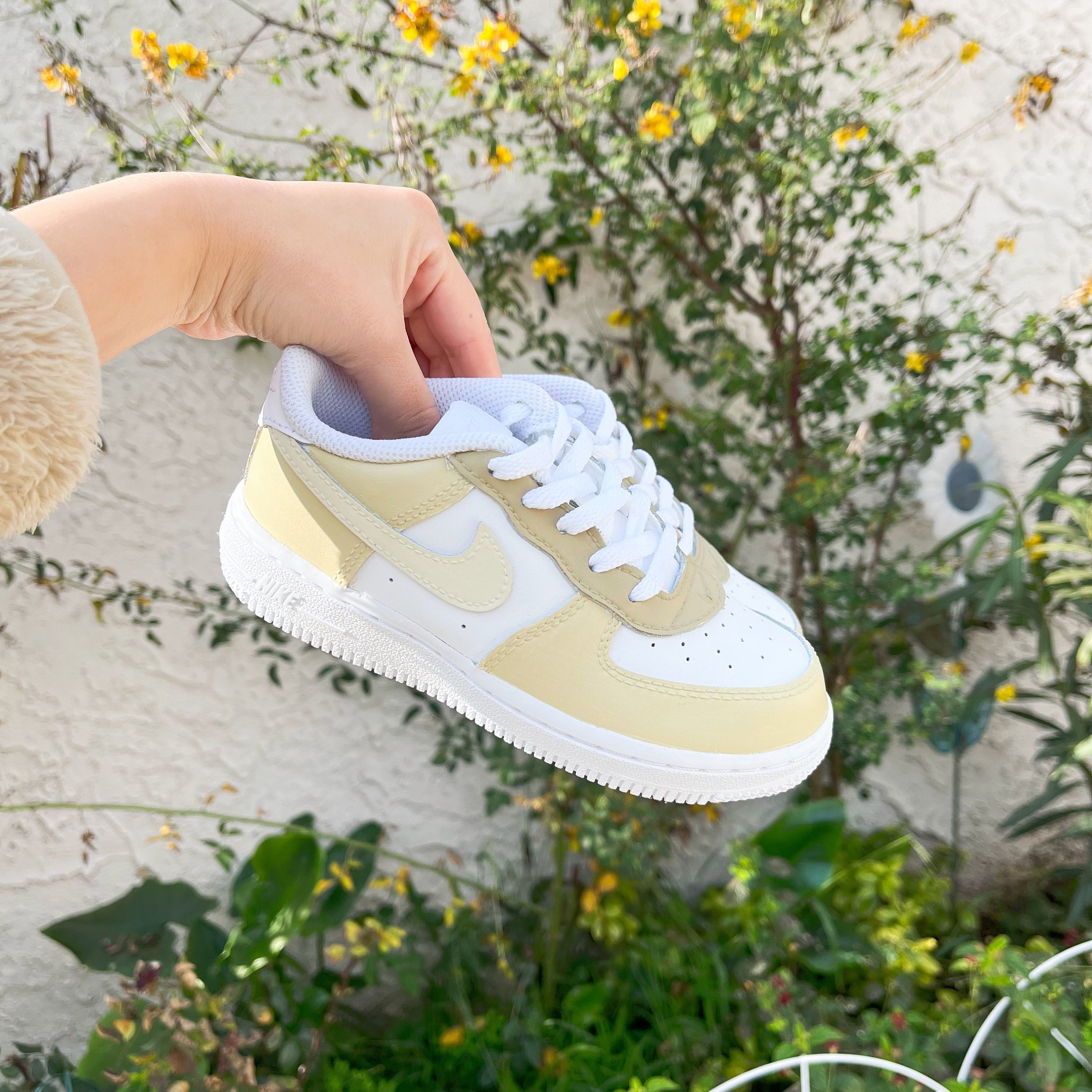 Brown Neutral - Custom Kids Nike Air Force 1 - Beige Khaki Sneakers