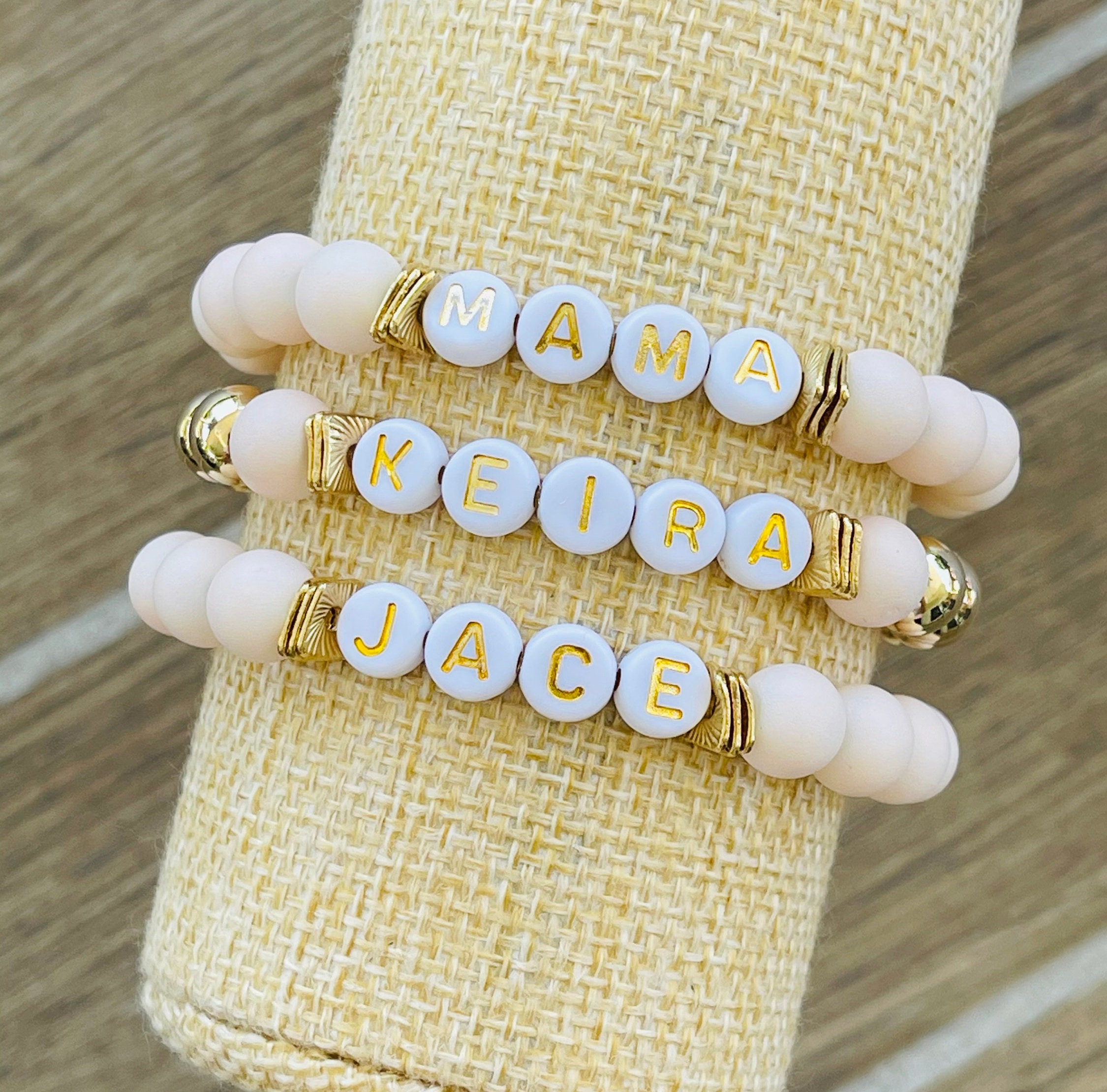 Beaded Natural Stone Bracelet Featuring Letter Beads That Sa (430037)