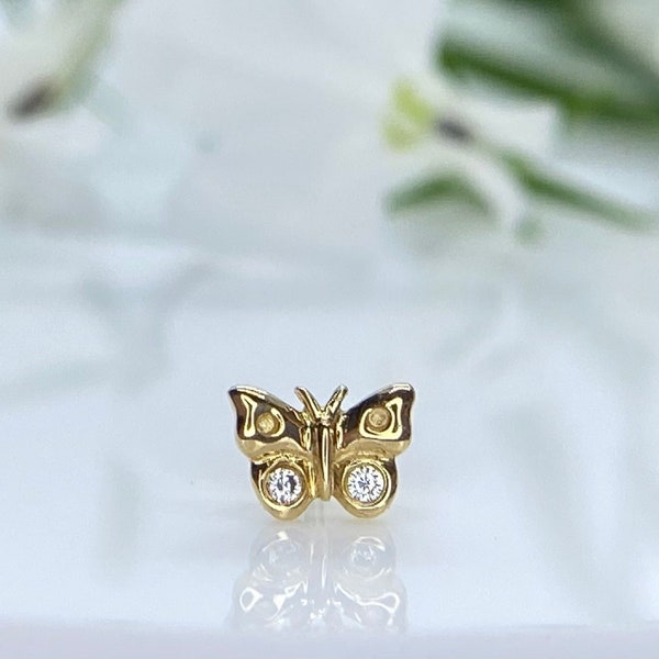 Mini papillon de Junipurr, bijoux sans fil en or jaune 14 carats, parfait pour les hélices, les conques, les lobes, les plats et plus