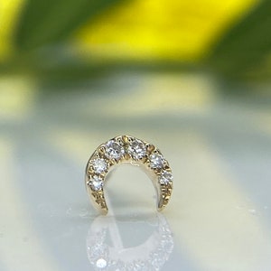 Ayla Moon - Genuine Diamonds set in 14kt Yellow Gold threadless top, for Helix, Flat, Lobe, Forward Helix piercings