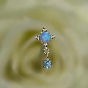 Opal & Genuine Swiss Blue Topaz Zia Dangle, 18k Yellow Gold -  ANATOMETAL Threadless Jewelry, perfect for Helix, Nostril, Lobe, Flat + More
