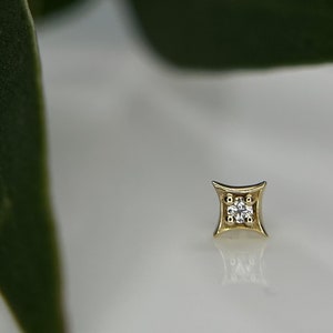 Zara (large), Genuine Diamond set in 14kt Yellow Gold threadless top, for Helix, Nose, Flat, Lobe, Forward Helix piercings
