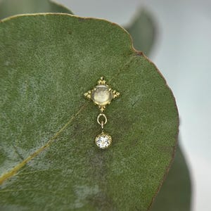 Genuine Moonstone and White Topaz Zia Dangle from ANATOMETAL Threadless Jewelry, perfect for Helix, Nostril, Conch, Lobe, Flat & More