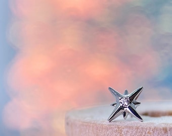 Stella from Junipurr 14K White Gold Threadless Jewelry, perfect for Helix, Conch, Lobe, Nose, Flat & More piercings