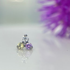 NeoMetal Illinois Trinity Fancy Purple, Yellow, CZ - Titanium Threadless Jewelry, perfect for Helix, Conch, Lobe & More