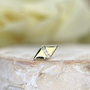 Genuine Diamonds set in 14kt Yellow Gold threadless top, for Helix, Flat, Lobe, Forward Helix piercings