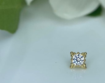 Clear Crystal Zia Anatometal 18K Gelbgold Schmuck, perfekt für Helix, Vertikal Labret, Rook, Flat & More 1,2 mm 16g