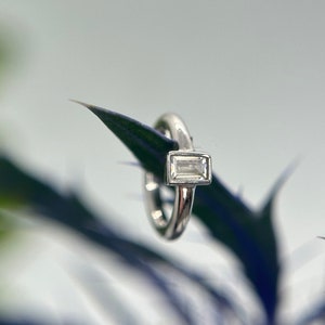 Tish Lyon Hinged Ring 14kt White Gold set with Rectangular Cut Cubic Zirconia 1.2mm 16g x 6mm for Rook, Tragus, Helix and more piercings