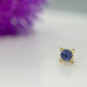 Echte ioliet 2 mm Zia Anatometal 18 kt geelgouden sieraden, perfect voor helix, schelp, kwab, plat en meer