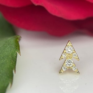 Ero Ero - Genuine Diamonds set in 14kt Yellow Gold threadless top, for Helix, Flat, Lobe, Forward Helix piercings