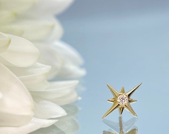 Large Stella star from Junipurr 14K Yellow Gold Threadless Jewelry, perfect for Helix, Conch, Lobe, Flat & More