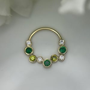Emerald Green CZ Bubble Seam Ring from Norvoch 14kt Yellow Gold 18g 1mm x 9.5mm perfect for Daith or Septum piercings