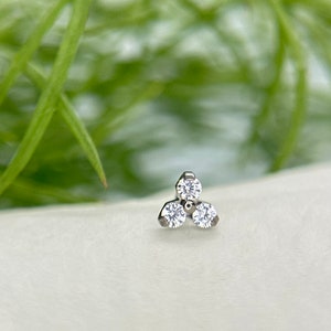 NeoMetal Trinity Clear CZ - Titanium Threadless Jewelry, perfect for Nostril, Helix, Conch, Lobe & More
