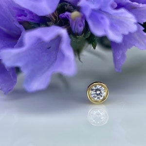 Reitz from Modern Mood, Genuine Diamond set in 14kt Yellow Gold threadless top, for Helix, Flat, Lobe, Forward Helix piercings