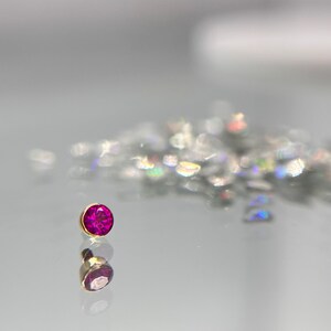 Ruby Pink 2.5mm Gem from Body Gems 14K Yellow Gold 1.2mm 16g, perfect for Helix, Conch, Lobe, Rook, Vertical Labret & More piercings