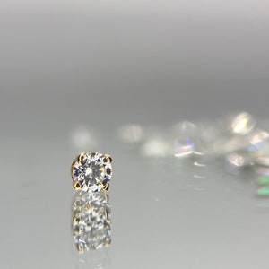 Clear CZ Prong Set Crystal 3mm from Body Gems 14K Yellow Gold 1.2mm 16g, perfect for Helix, Conch, Rook, Vertical Labret & More Piercings
