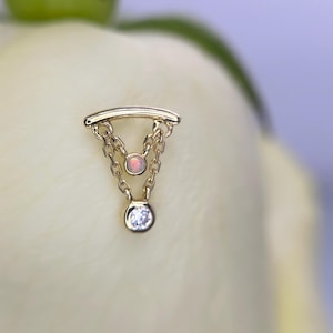 Junipurr Amelda 14k Yellow Gold with Opal & Swarovski Crystal, perfect for Flat, Hidden Helix, Lobe, Nostril, Helix piercings