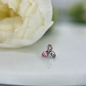 NeoMetal Ombre Trinity Pink CZ - Titanium Threadless Jewelry, perfect for Helix, Conch, Lobe & More
