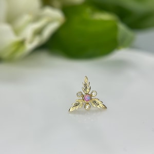 Junipurr Rivendell 14k Yellow Gold with Pink Opal & Swarovski Crystals, perfect for Flat, Lobe, Helix piercings