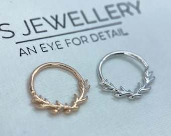 Junipurr Raven Seam Ring 14kt White Gold 16g 1mm x 9mm perfect for Daith & Septum piercings