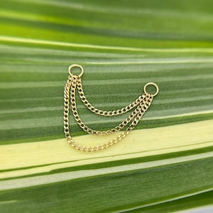 Dreifach-Kette aus 585er Gelbgold für Ringe oder Labrets, für Helix, Lobe, Muschel. Nasenloch & weitere Piercings