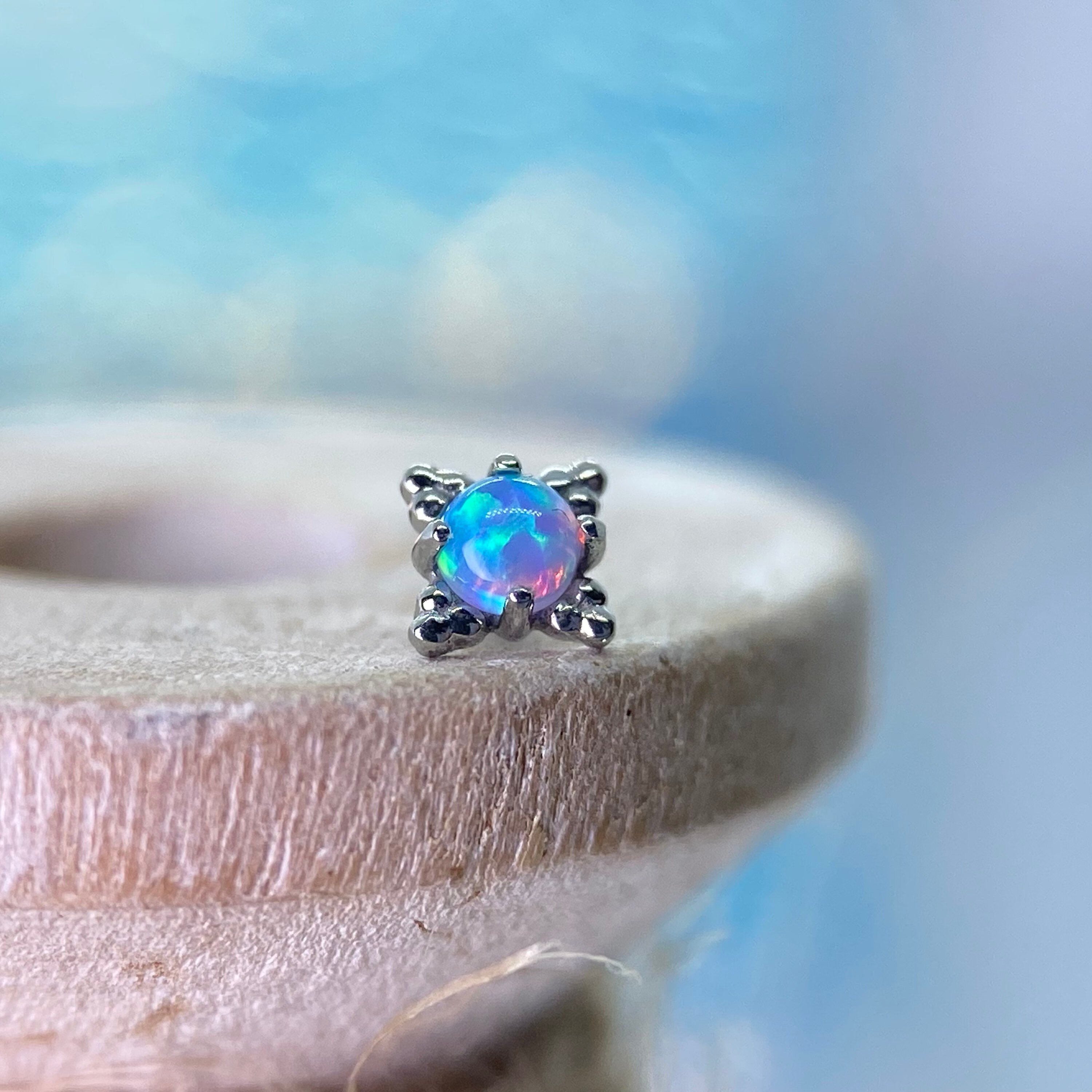 Anatometal - Zia With Light Blue Opal 18K White Gold