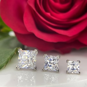 NeoMetal Princess Cut Square CZ Titanium Threadless Jewelry, perfect for Helix, Conch, Lobe & More
