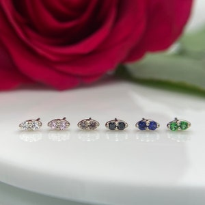 Norvoch Prong set Marquise, tiny 14k White Gold Threadless ends for Nostril, Forward Helix, Stacked Lobe