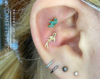 Right or Left Facing Koi fish 14k Yellow Gold from Junipurr, perfect for Flat, Tragus, Helix & Conch piercings