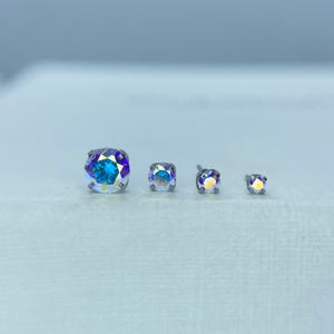 NeoMetal Titanium Prong Set Aurora Borealis cz Threadless Jewelry, perfect for Helix, Nostril, Conch, Lobe, Flat & More
