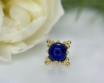 Genuine Lapis Lazuli 4mm Zia from ANATOMETAL 18k Yellow Gold Threadless Jewelry, perfect for Helix, Conch, Lobe, Flat & More