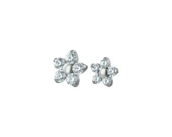 NeoMetal – Titan-Schmuck ohne Gewinde – Blumenförmiger Zirkonia-Endverschluss