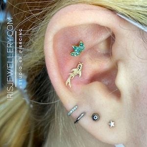 Right or Left Facing Koi fish 14k Yellow Gold from Junipurr, perfect for Flat, Tragus, Helix & Conch piercings