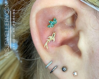 Right or Left Facing Koi fish 14k Yellow Gold from Junipurr, perfect for Flat, Tragus, Helix & Conch piercings