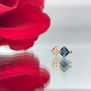 Buddha Jewelry Organics Vivienne 14kt Yellow Gold, London Blue Topaz & Swarovski, for Helix, Flat, Lobe, Nostril piercings