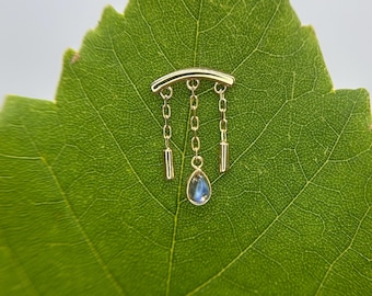 Anillo Modern Mood Dwiggi con auténtica piedra lunar en oro amarillo de 14 quilates, para piercings de hélix, hélix oculto, plano y lóbulo.