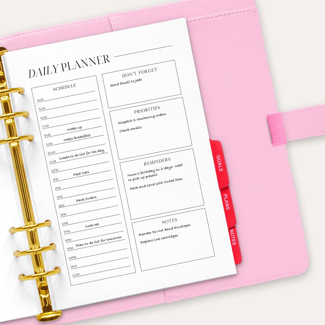 Daily Schedule Planner, A5 Planner Insert for Planner Binders, Weekly ...