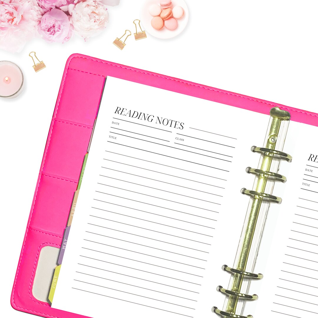 Reading Notes, A5 Planner Insert for Planner Binders, Weekly Diary Page ...