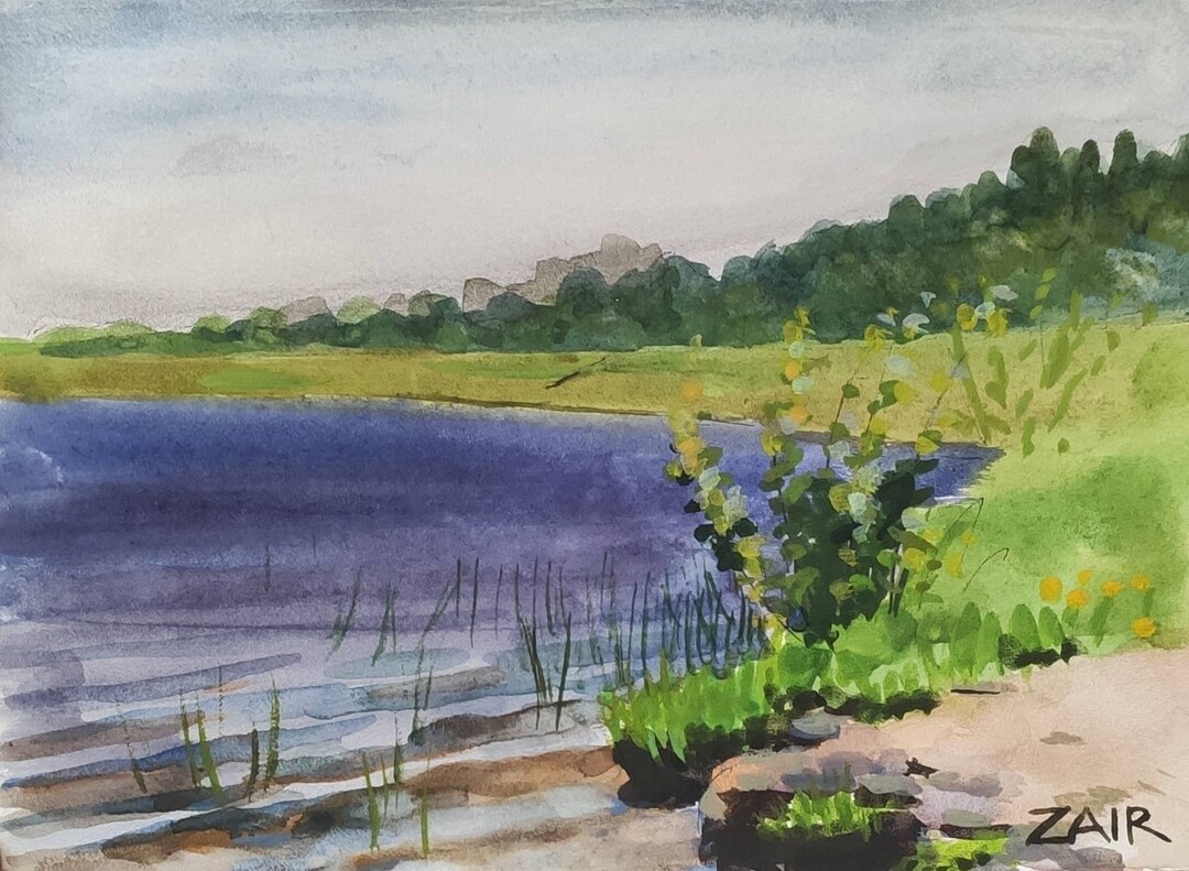 Original Painting Landscape River Scene Ishym River Fine Art Watercolor ...