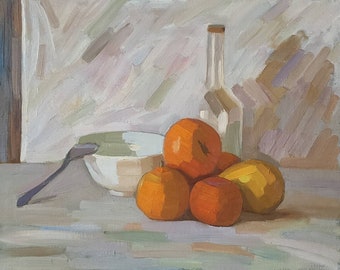 Tangerine Original Impasto Oil Painting Still life Home Dekor by ZairKZ